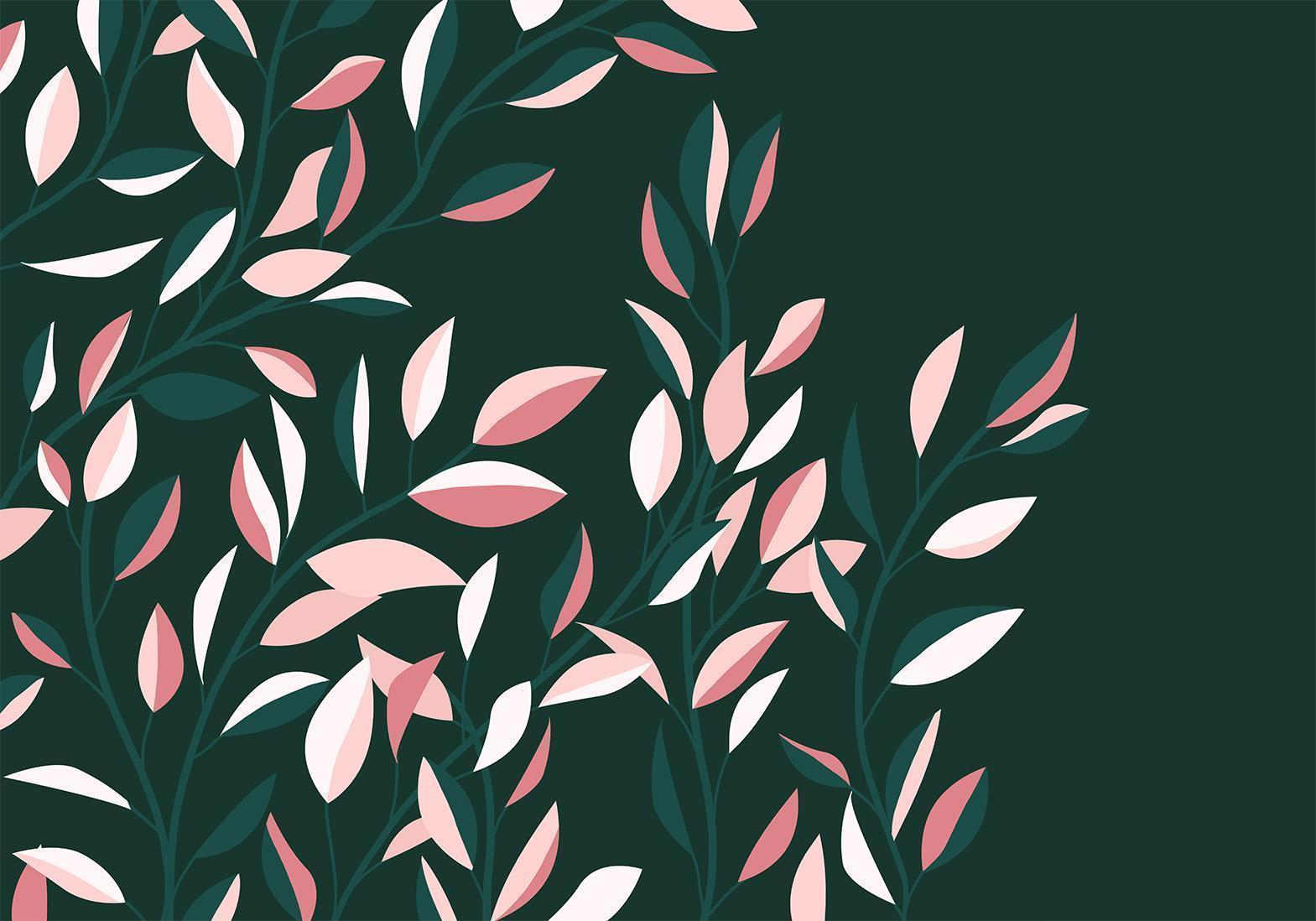 Papier peint - Flowering vine - minimalist climbing leaves on a green background