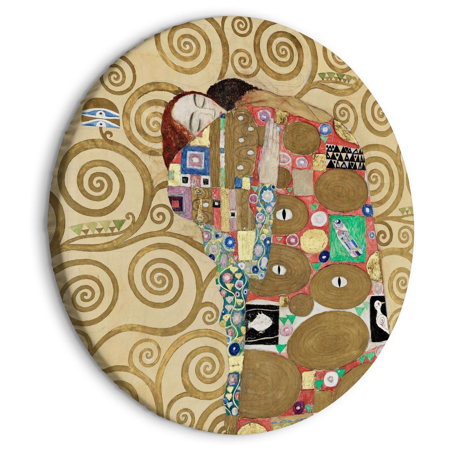 Tableau rond - The Fulfillment of Gustav Klimt - An Abstract Portrait of a Couple in an Embrace