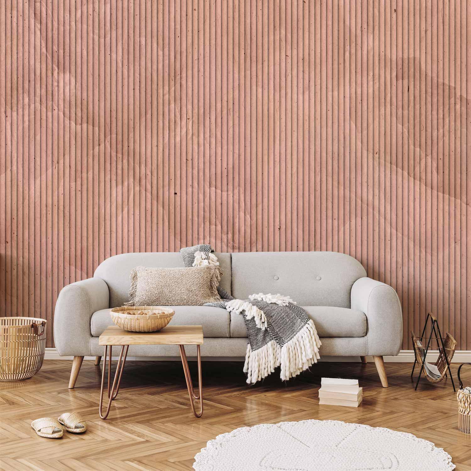 Papier peint - Pink reed - solid background with textured vertical stripes with pattern