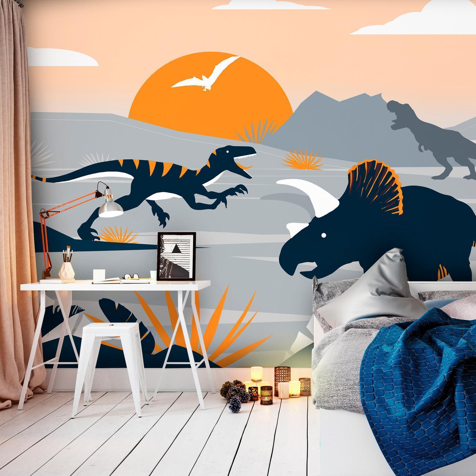 Papier peint - Last dinosaurs with orange - abstract landscape for a room