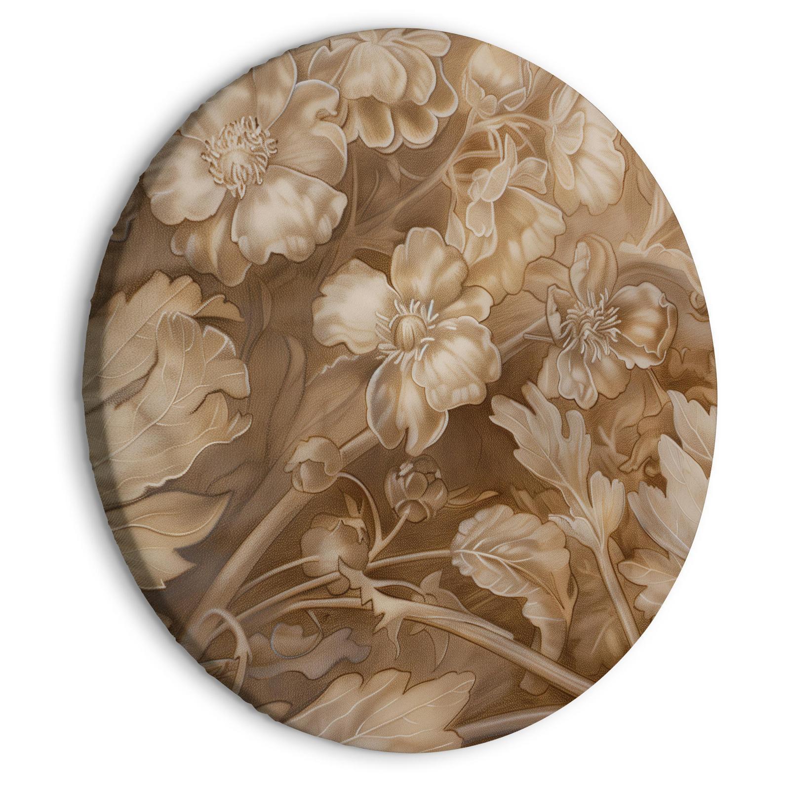 Tableau rond - Floral Ornaments Carved in Delicate Sepia and Brown Shades