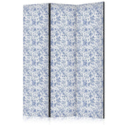 Paravent - Illustration in Vintage Style - Blue Flowers on a White Background