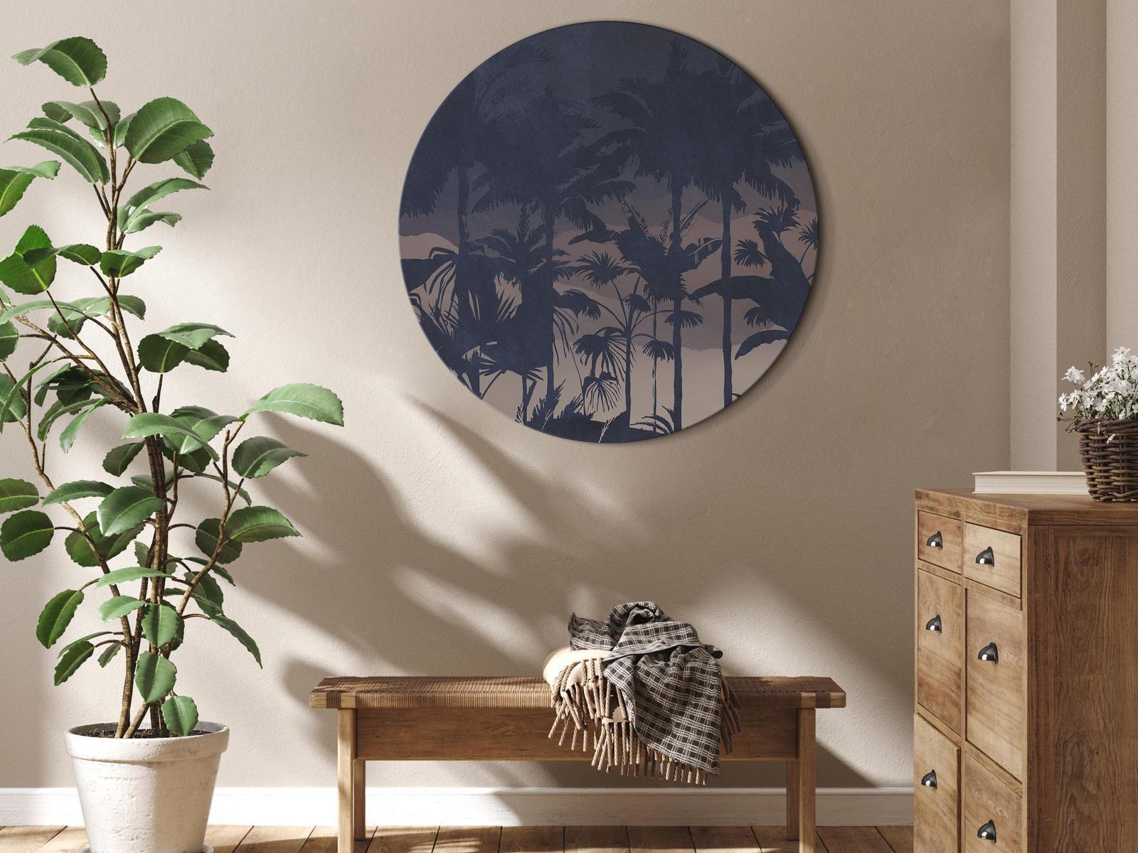 Tableau rond - Evening in an exotic forest - Tropical greenery under the cover of night against the backdrop of mountainous terrain/Jungle at night