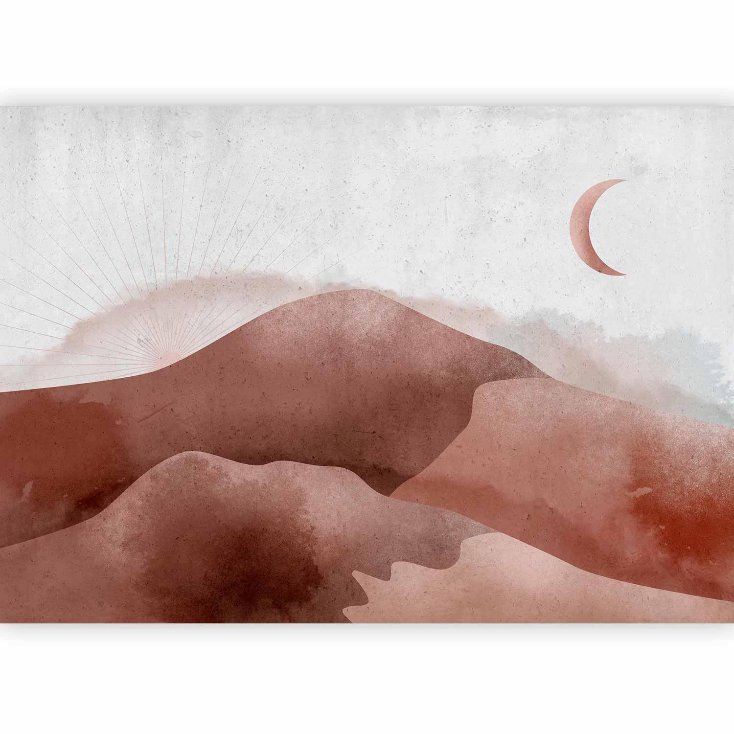 Papier peint - Desert landscape - desert landscape with moon and sunrise