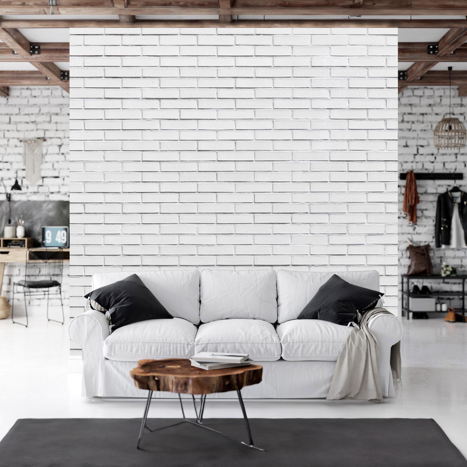 Papier peint - Snow Brick - Pattern Imitating a Brick Wall in White