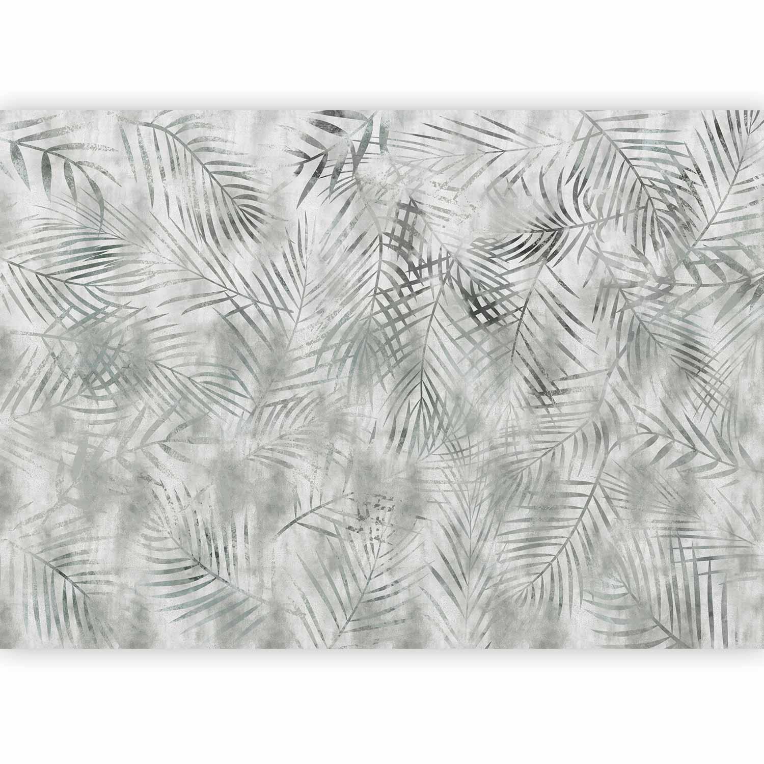 Papier peint - Minimalist landscape - nature motif with grey exotic leaves