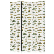 Paravent - Unusual Species of Fish - A Cluster of Fish in Muted Colors in Retro Style on a Background of Beige Strokes