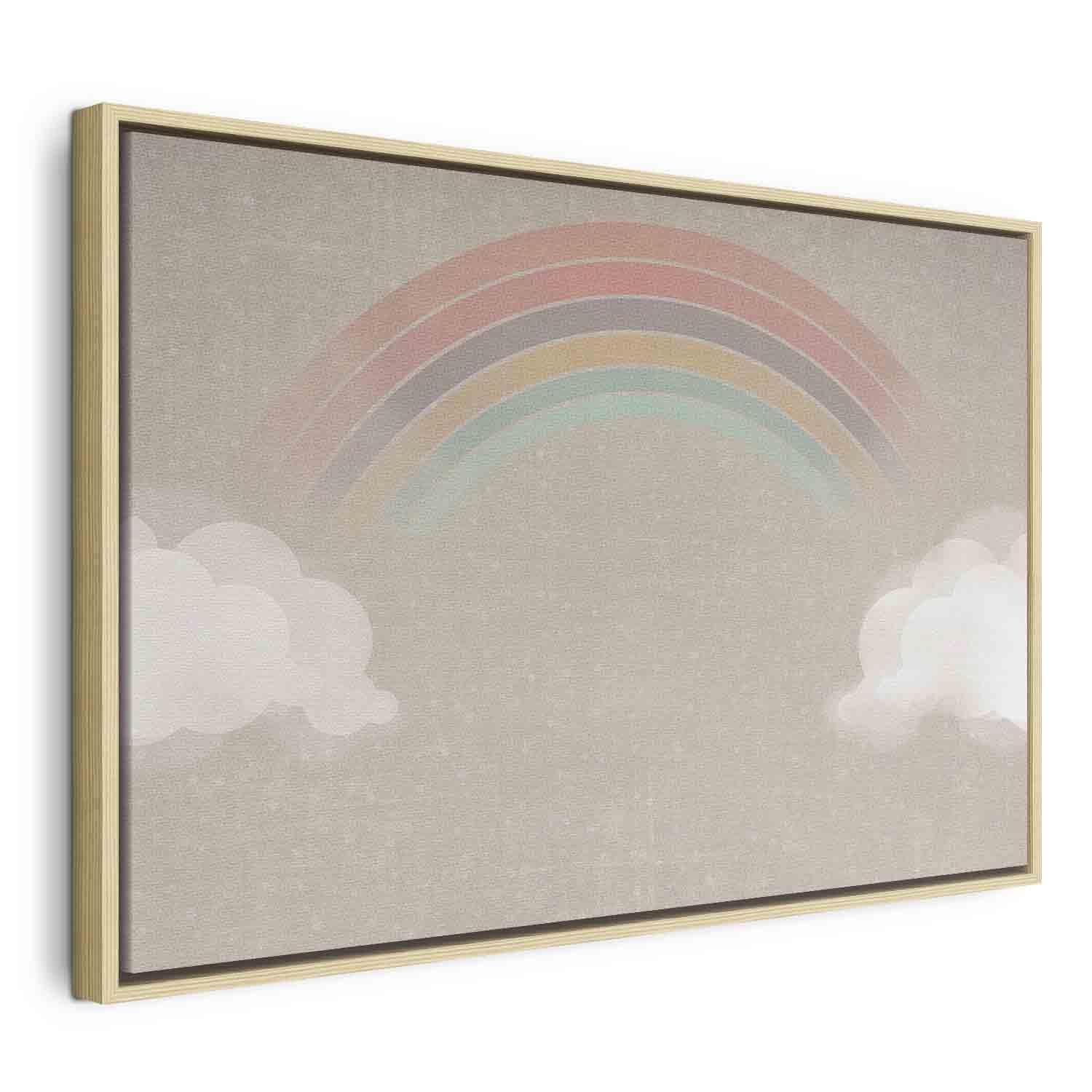 Tableau - Rainy June - Colorful Rainbow Emerging from Clouds on a Bright Background