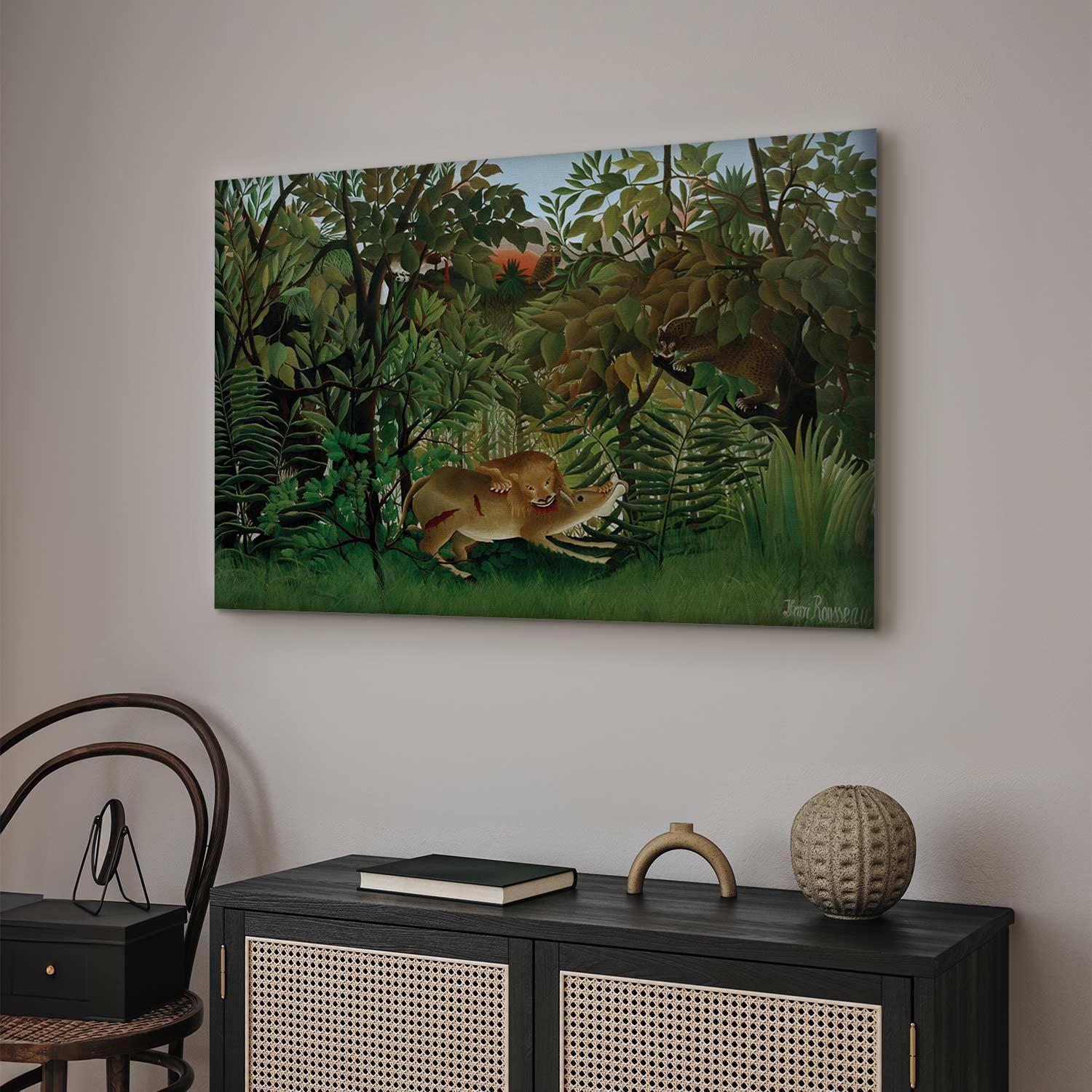 Tableau - Le Lion ayant faim se jette sur l'Antilope (Henri Rousseau)