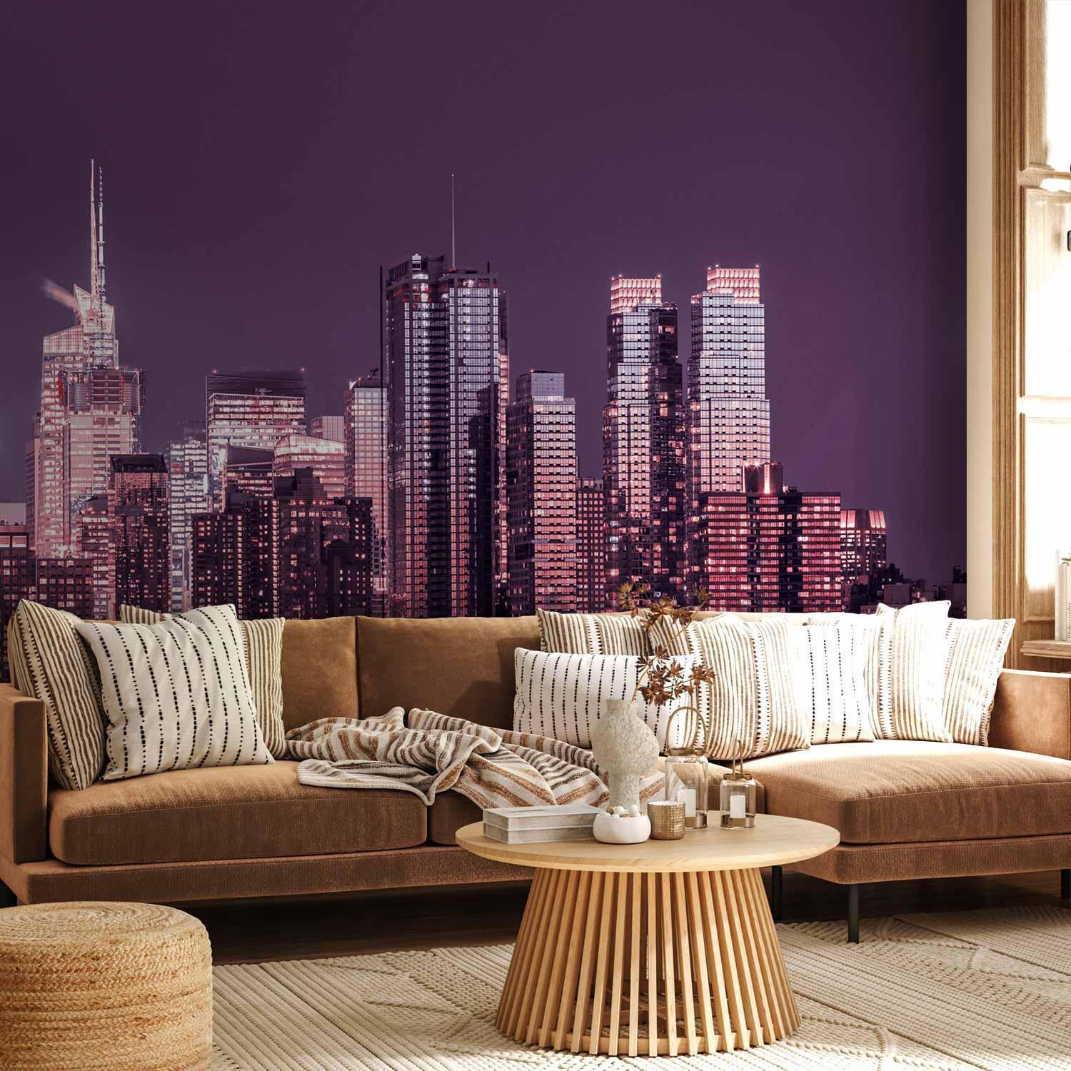 Papier peint - Purple night over Manhattan - cityscape of New York architecture