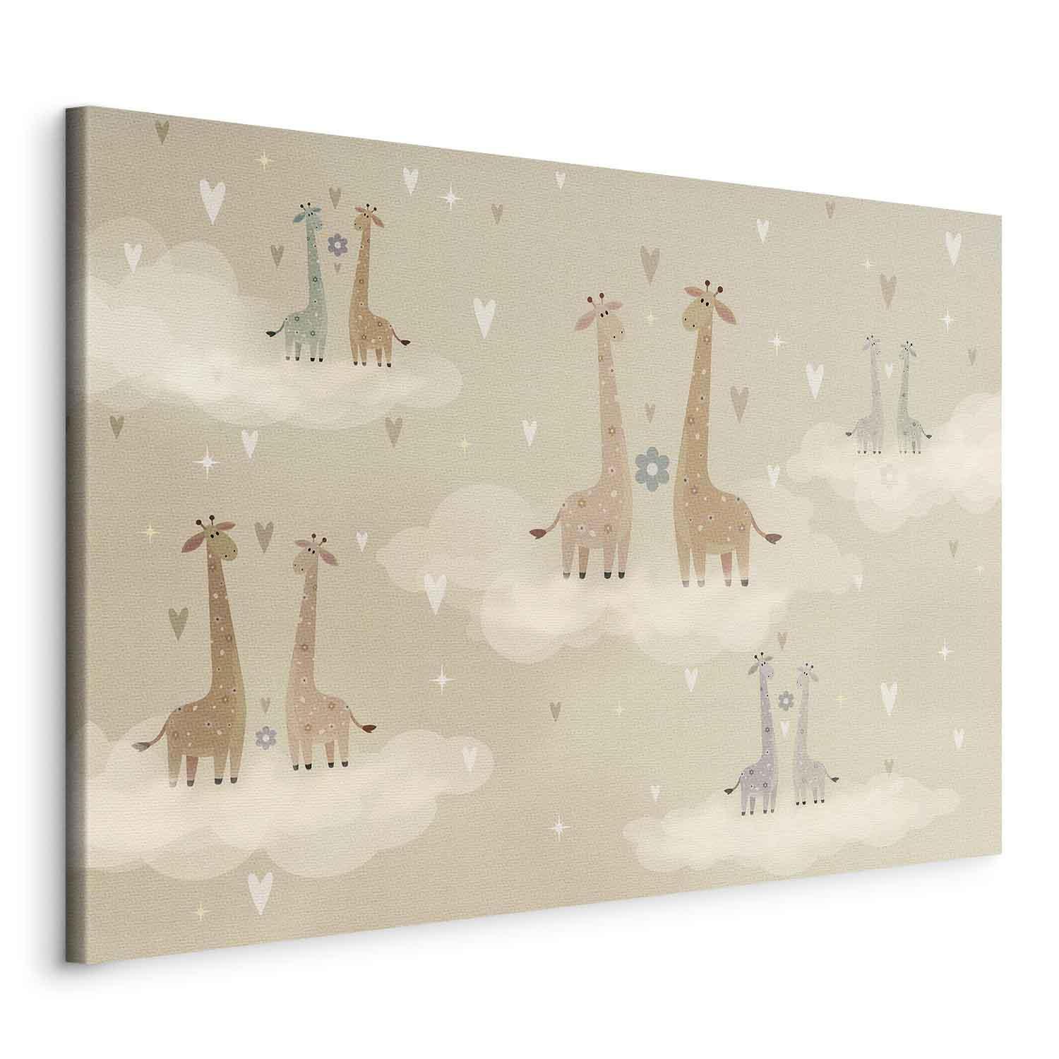 Tableau - Love - Colorful Giraffes Floating on Clouds Among Hearts and Stars