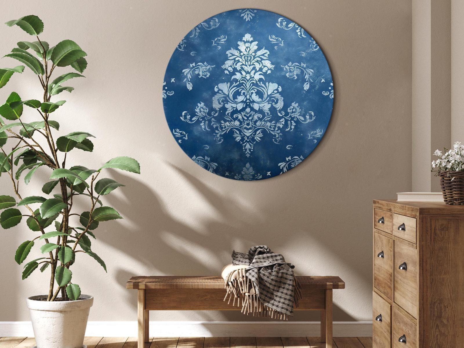 Tableau rond - Retro Ornament: Decorative Motif in Worn Blues