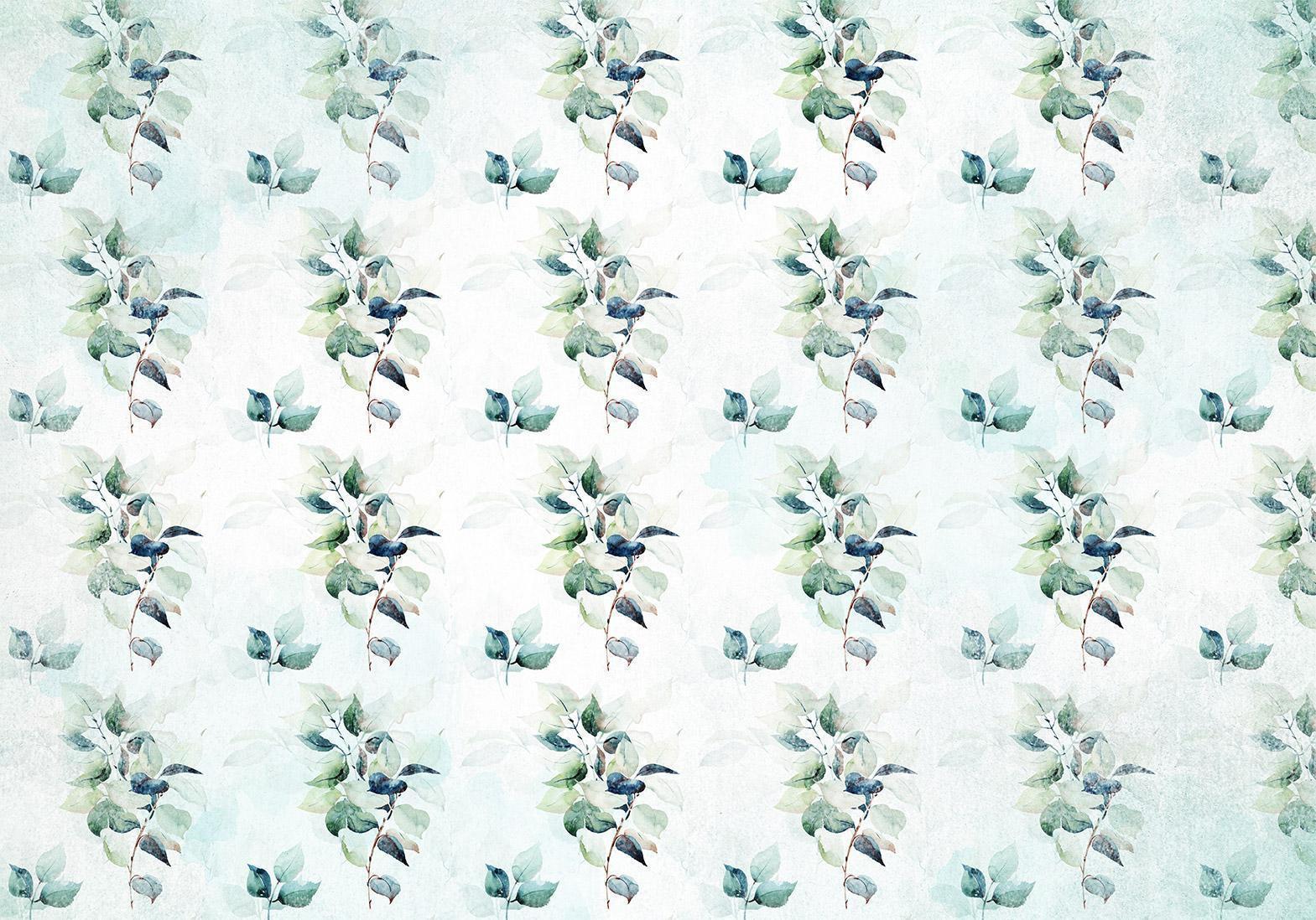 Papier peint - Mint nature - uniform pattern in floral motif with green leaves