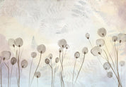 Papier peint - Minimalist meadow - floral motif in light shades with reflections