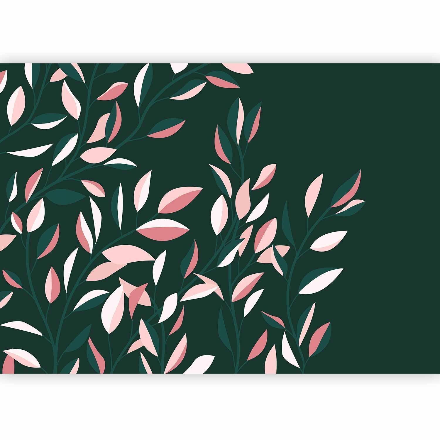 Papier peint - Flowering vine - minimalist climbing leaves on a green background