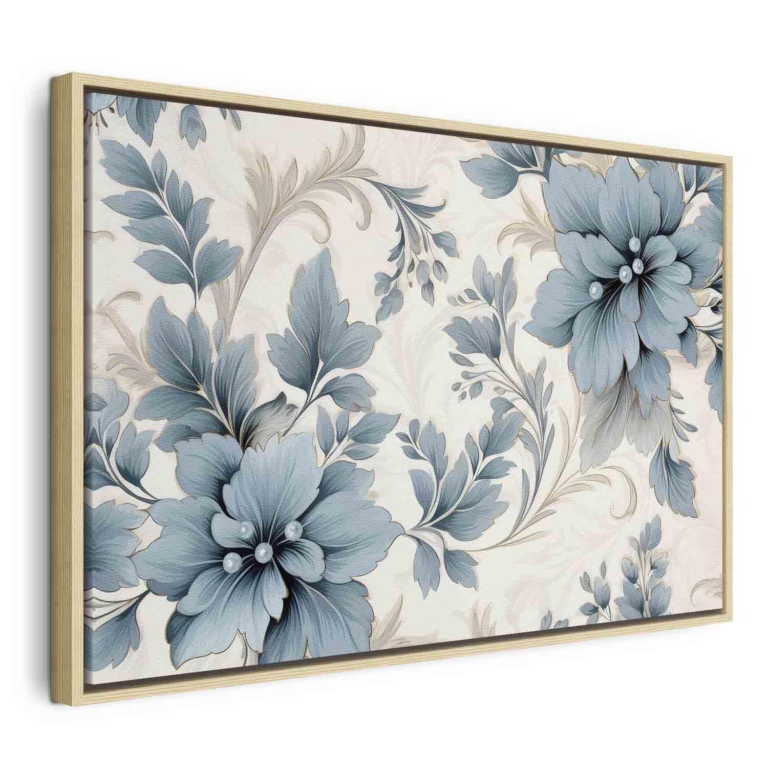 Tableau - Turquoise Flowers in Retro Ambience Floristic Ornaments