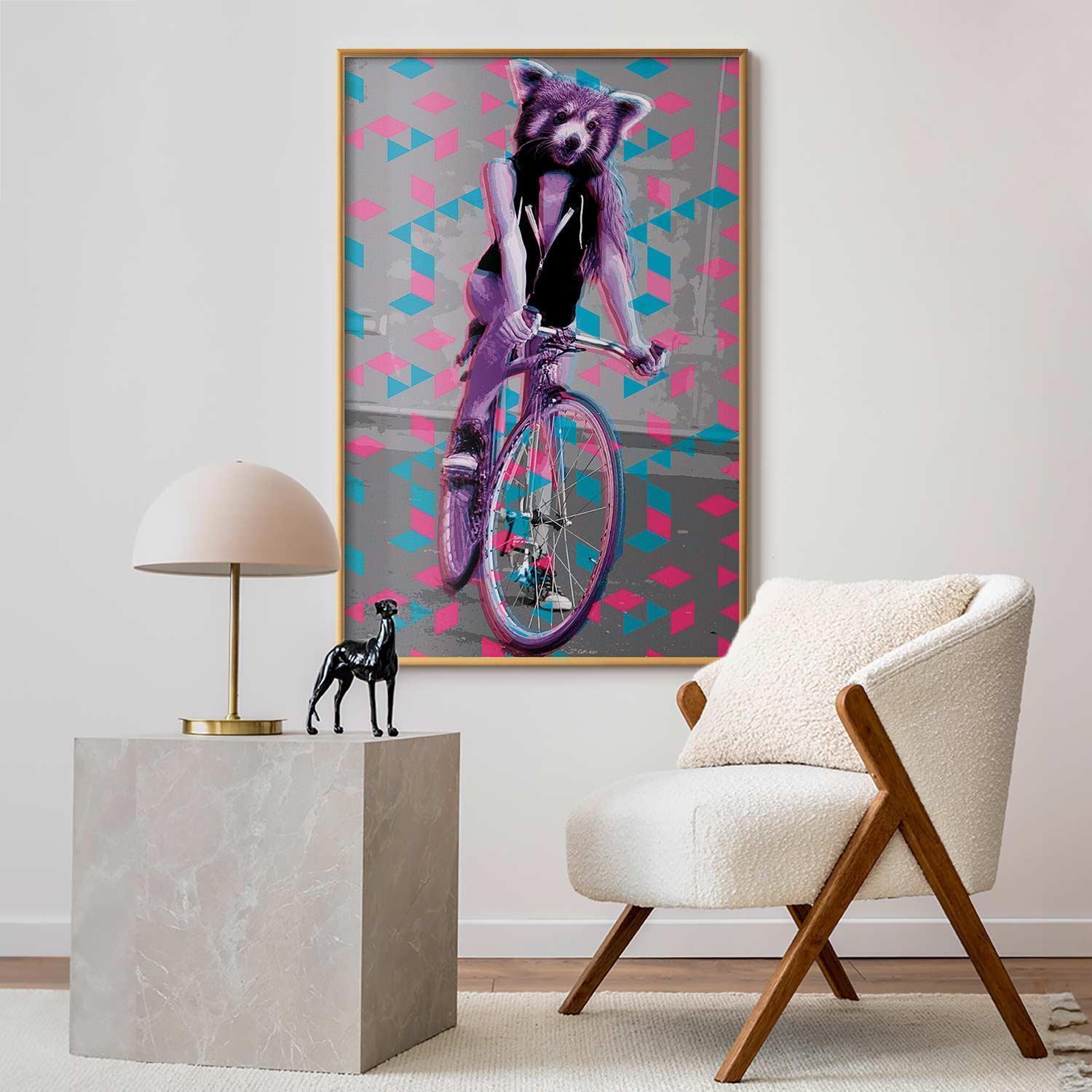 Poster - Raccoon on a Bicycle