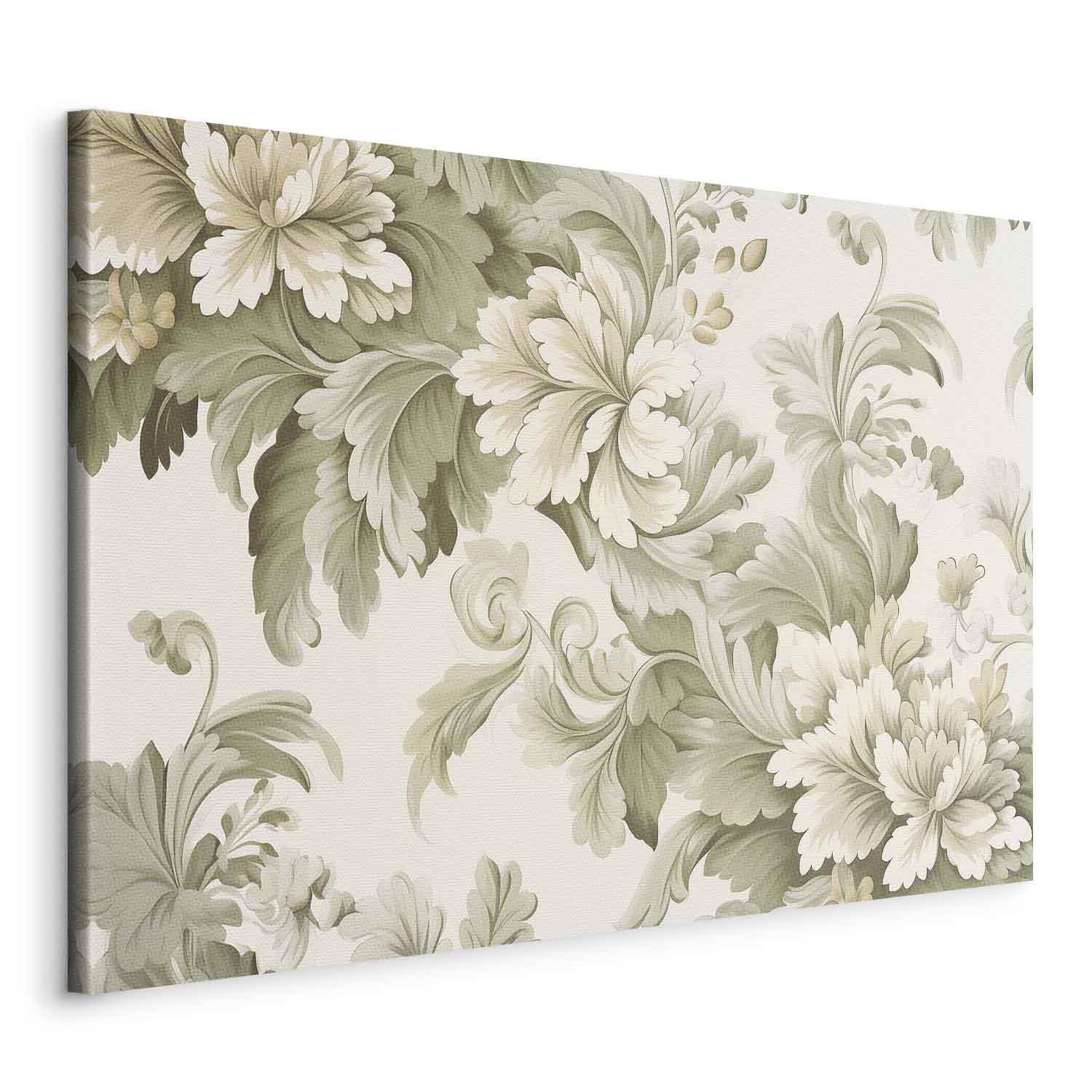 Tableau - Retro Vintage Flowers in Delicate Cream and Green Colors