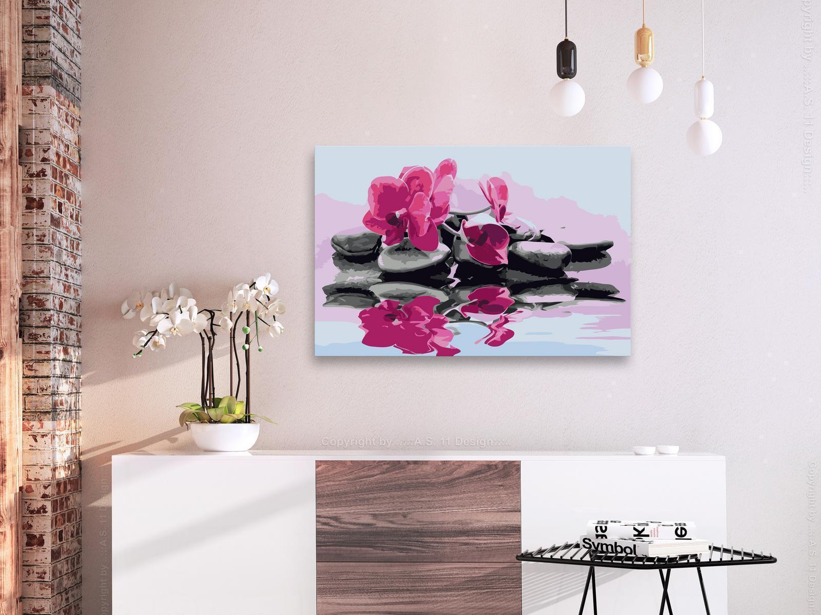 Peinture par numéros - Orchid With Zen Stones (Reflection In The Water)