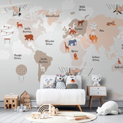 Papier peint - World Map in Beige Tones for Children's Room