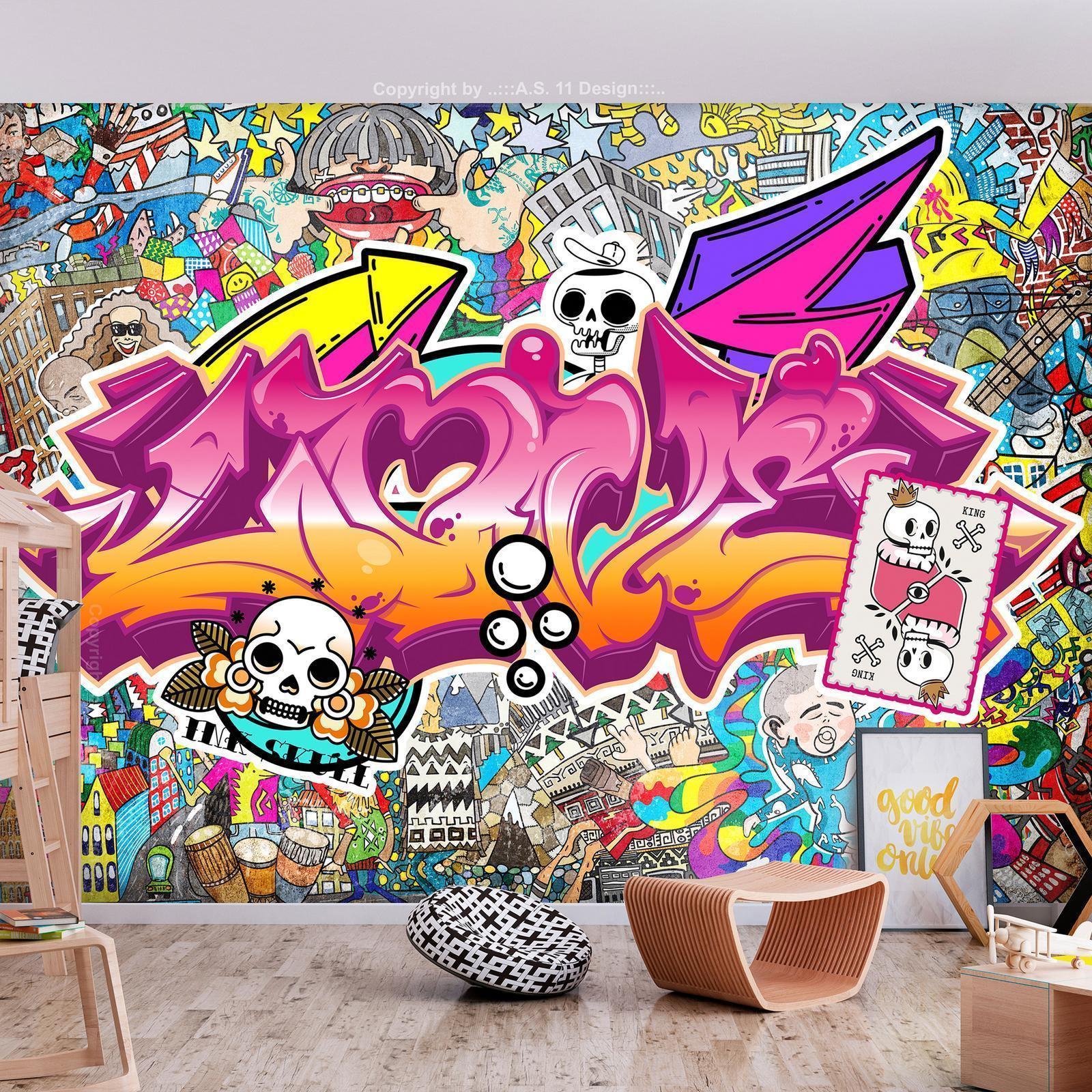 Papier peint - Street art - abstract urban colour graffiti mural with lettering