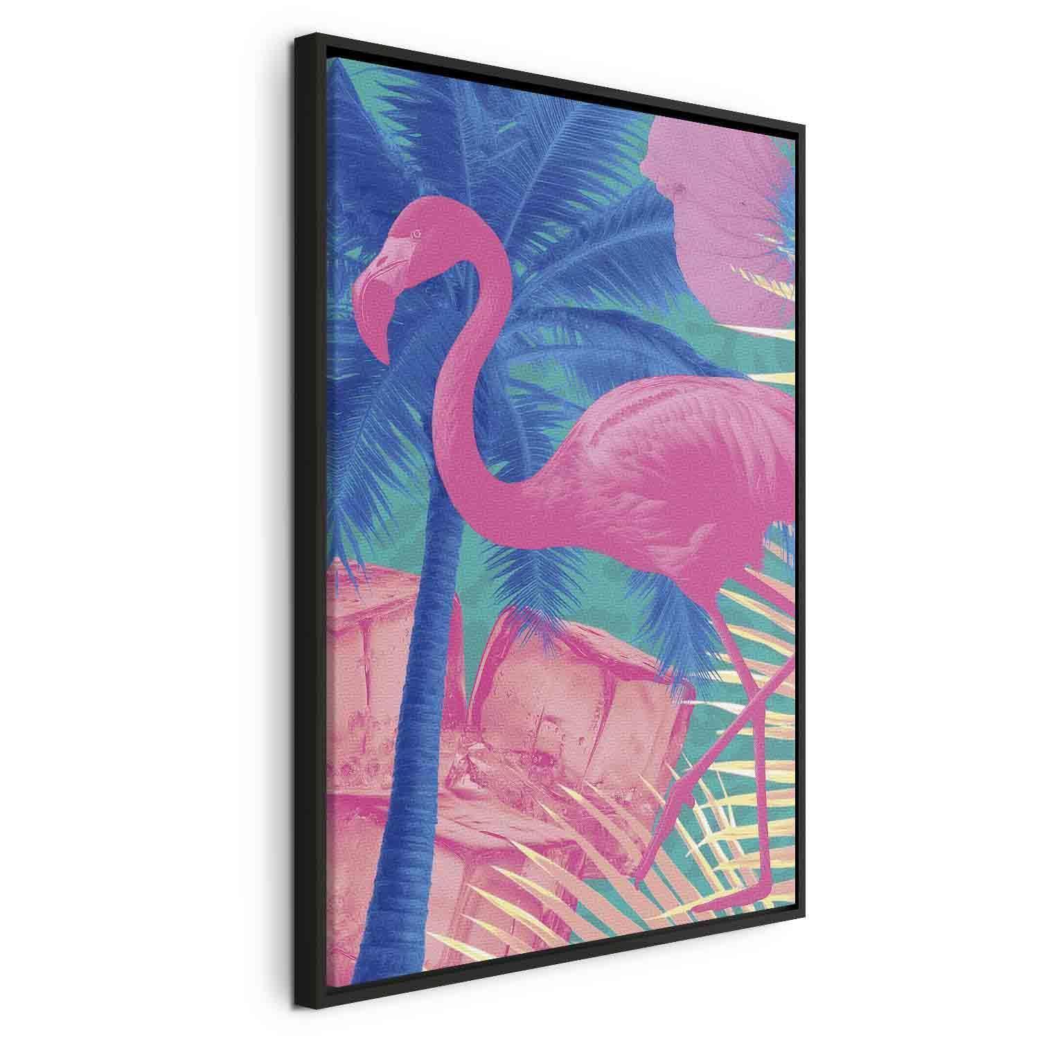 Tableau - Pink Flamingo - Abstract Flamingo Against Palms and Ice Cubes