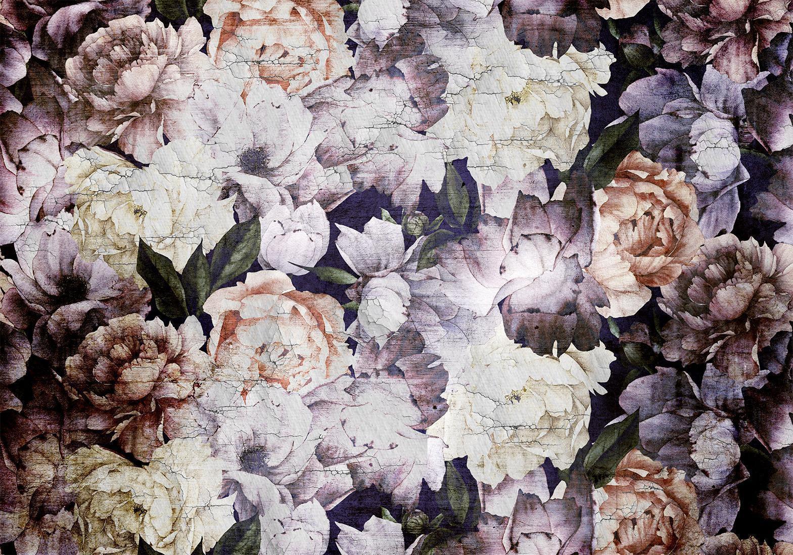 Papier peint - Plant motif with peonies in a garden - retro style flower background