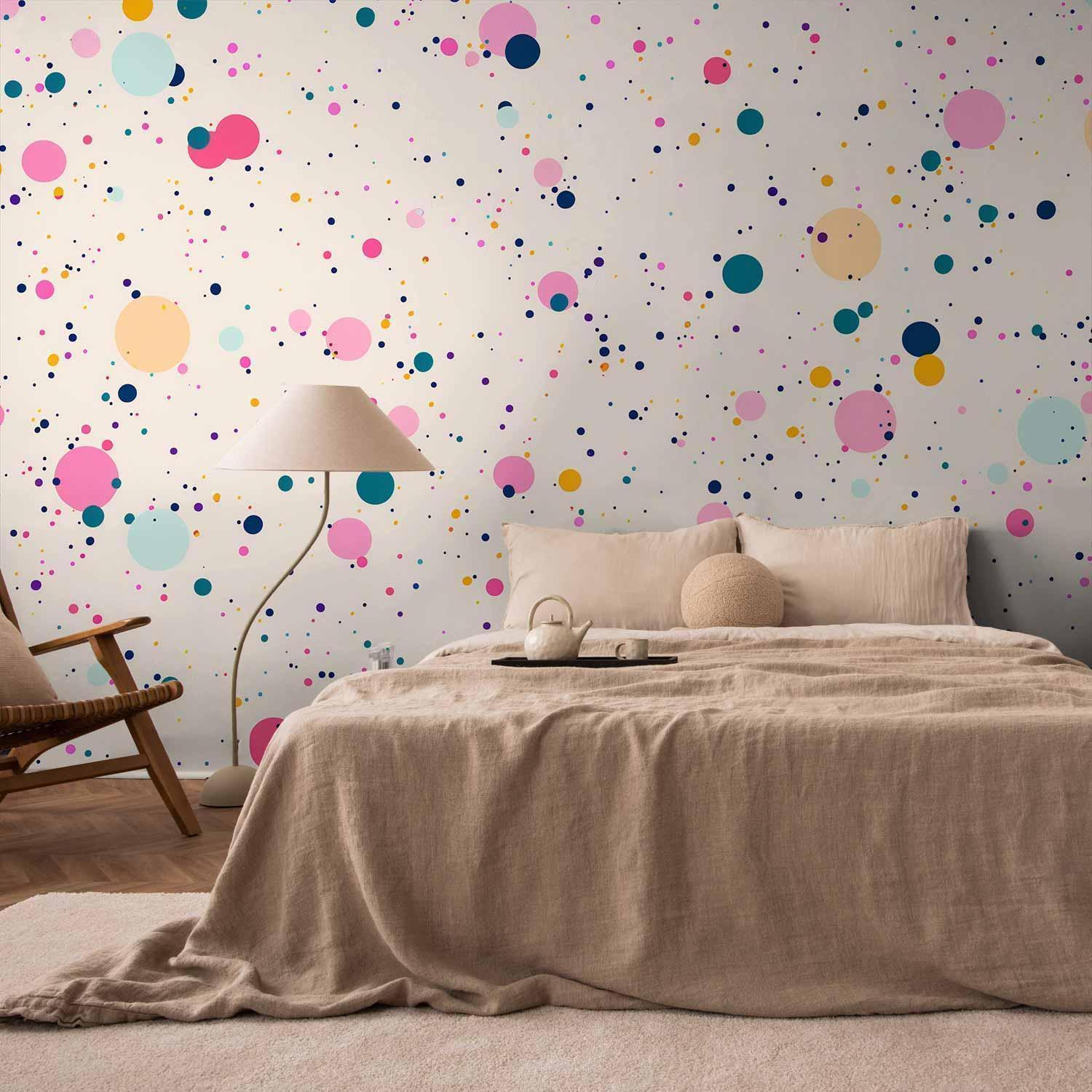 Papier peint - Dots Speckles and Splatters Multicolored Cheerful Pattern on a Light Pink Background