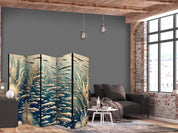 Paravent - Life in The Ocean - Underwater World of Fish And Vegetation in Beige And Navy Colors in Retro Style