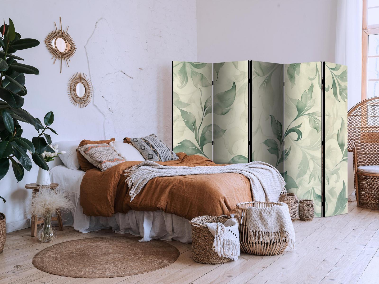 Paravent - Watercolor Botanical Motif - Delicate Green-Beige Leaves