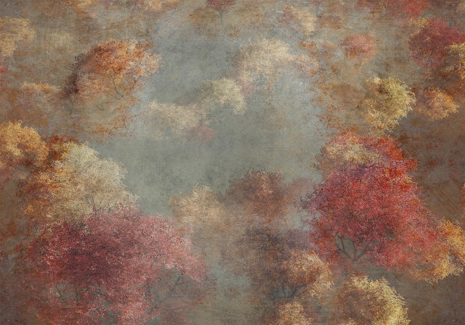 Papier peint - Nature in autumn - landscape of autumn trees in painted retro style