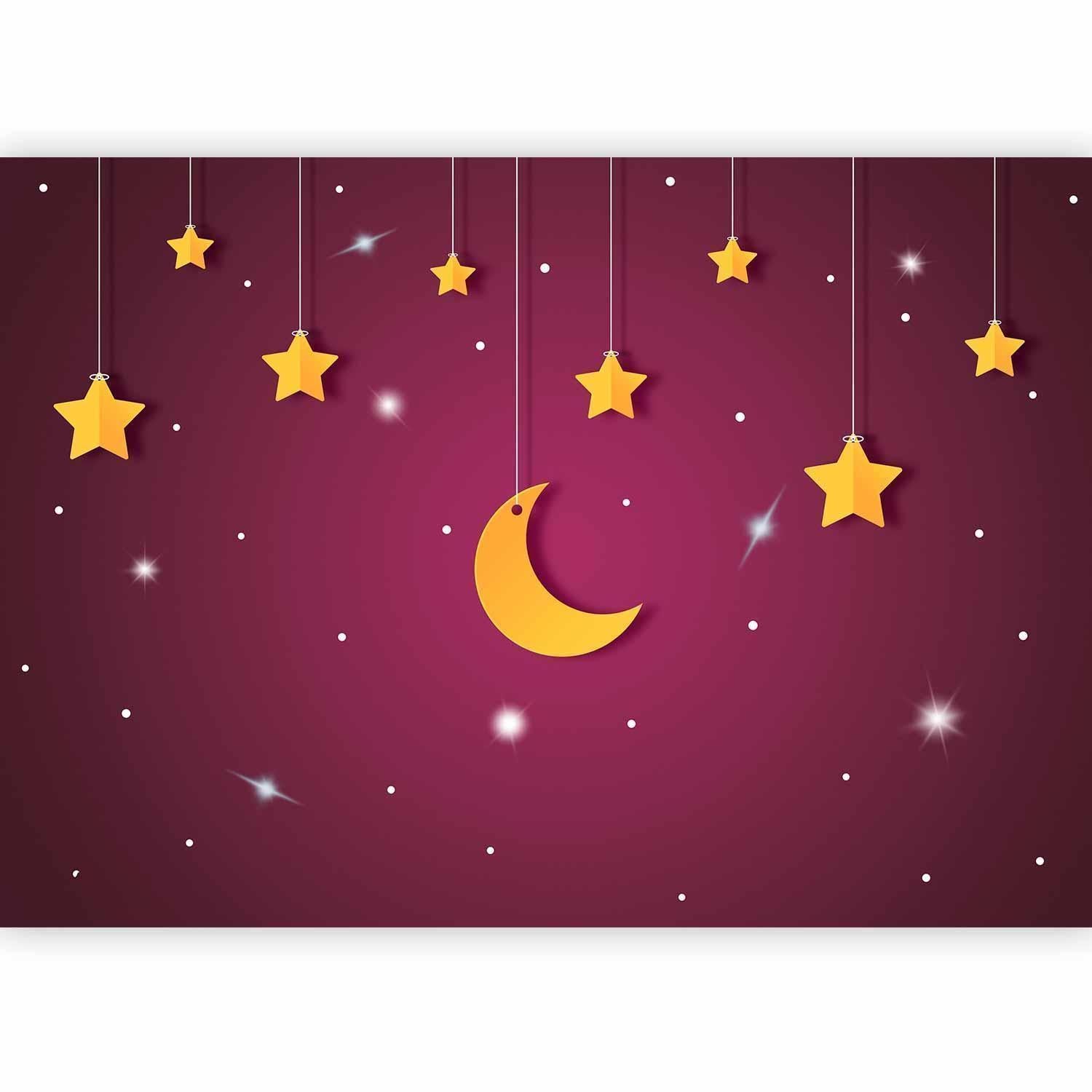 Papier peint - Skyline - violet night sky landscape with stars for children