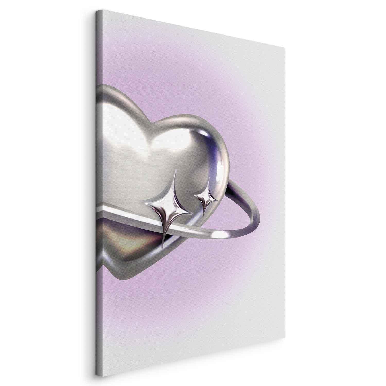 Tableau - Cosmic Heart - Silver Heart with a Ring on a Purple Background