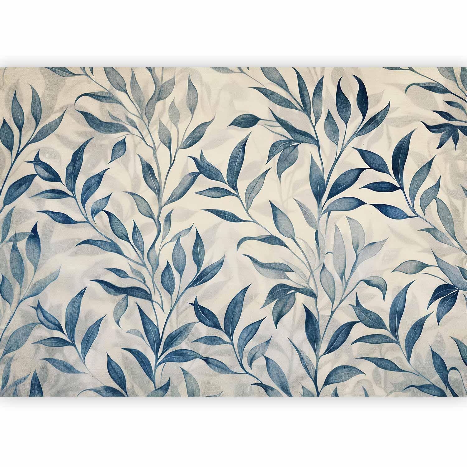 Papier peint - Leaves in Blue Colors Delicate Botanical Motif