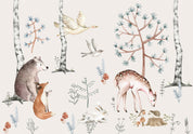 Papier peint - Forest Land With Animals Painted in Watercolours