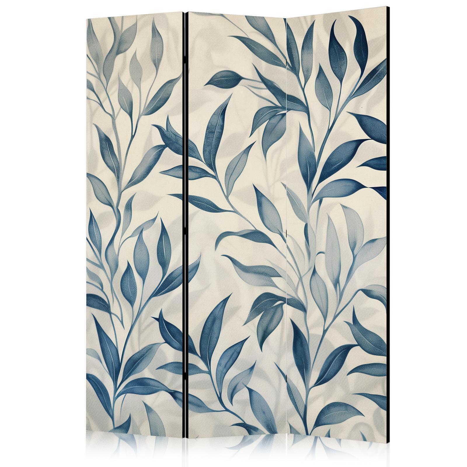 Paravent - Leaves in Blue Colors - Delicate Botanical Motif