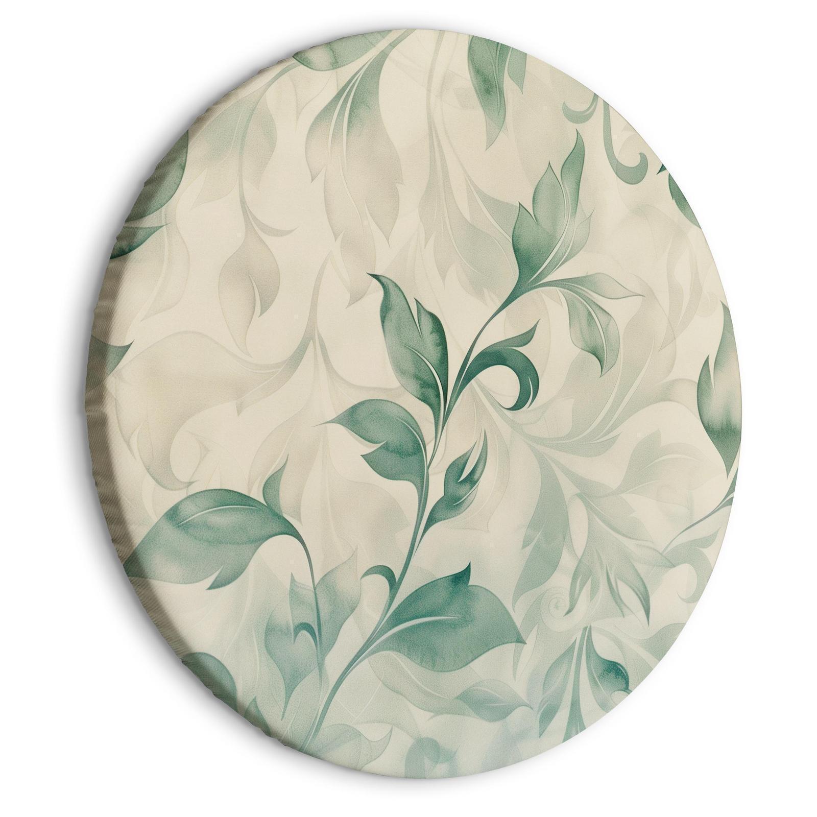 Tableau rond - Watercolor Botanical Motif: Delicate Green-Beige Leaves