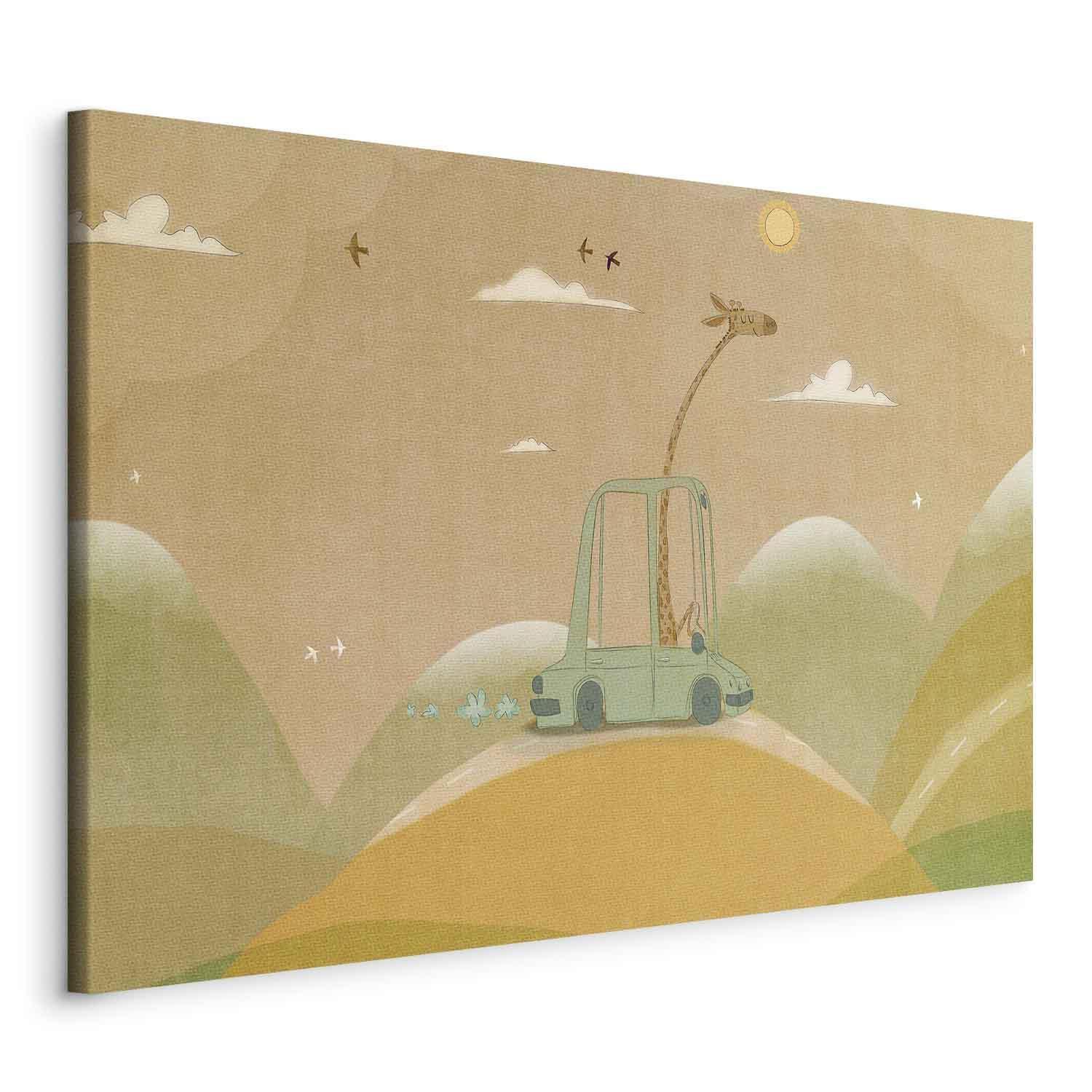 Tableau - Dreamy Traveler - A Cheerful Giraffe Driving a Car on a Sunny Day