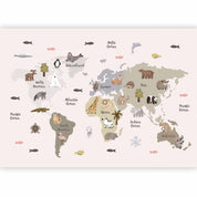 Papier peint - Pastel Map - Animals and Continents for Children's Room