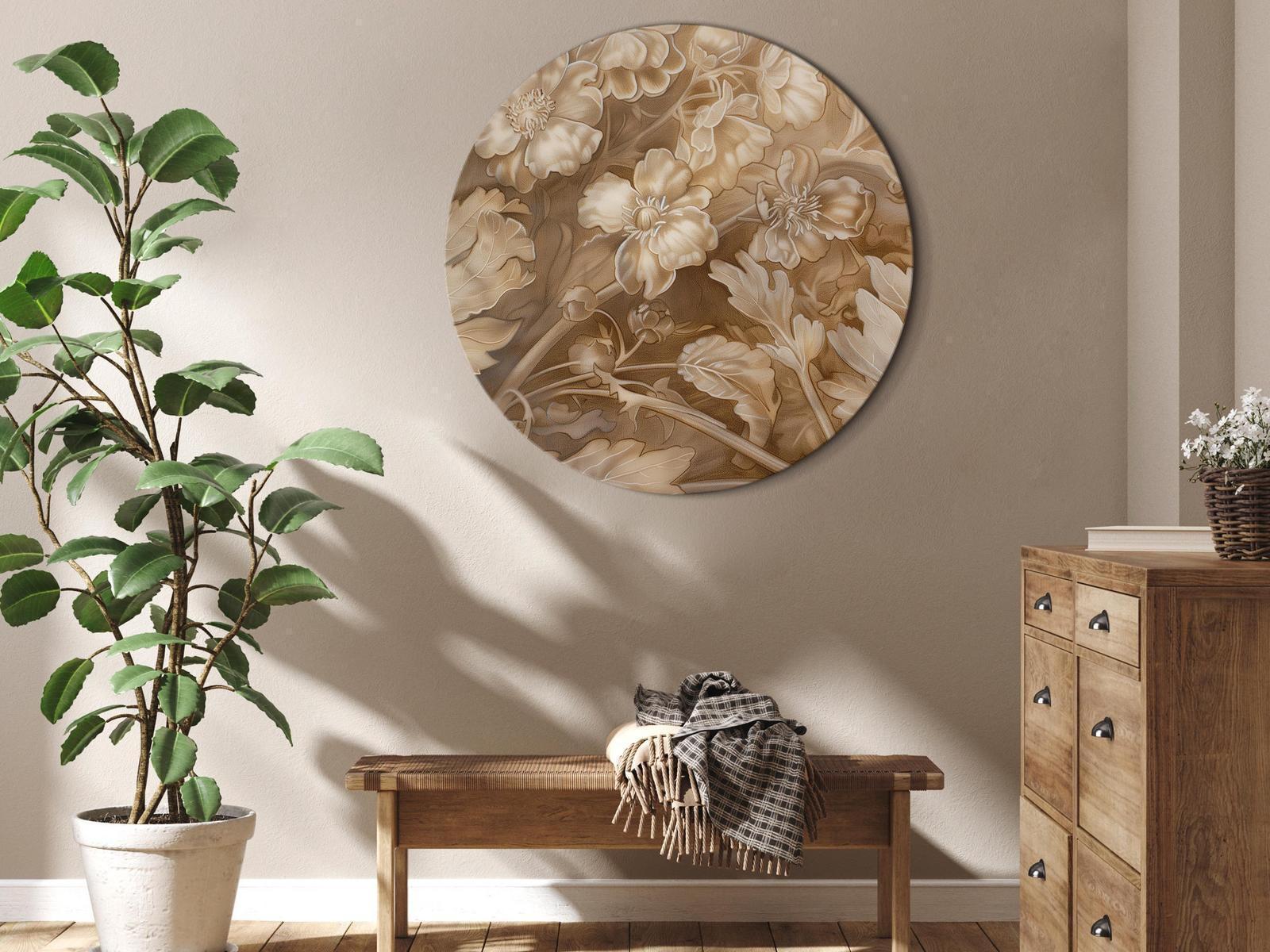 Tableau rond - Floral Ornaments Carved in Delicate Sepia and Brown Shades