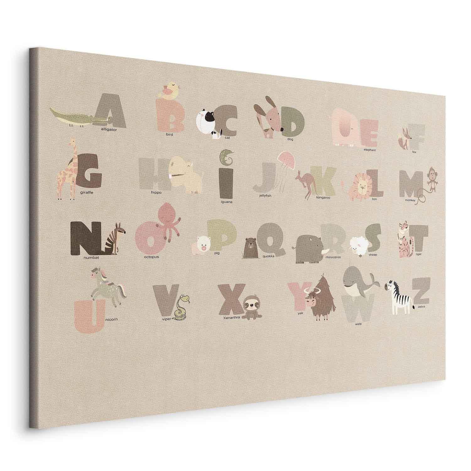 Tableau - Alphabet at the Zoo - Joyful Animals and Their Names on a Beige Background