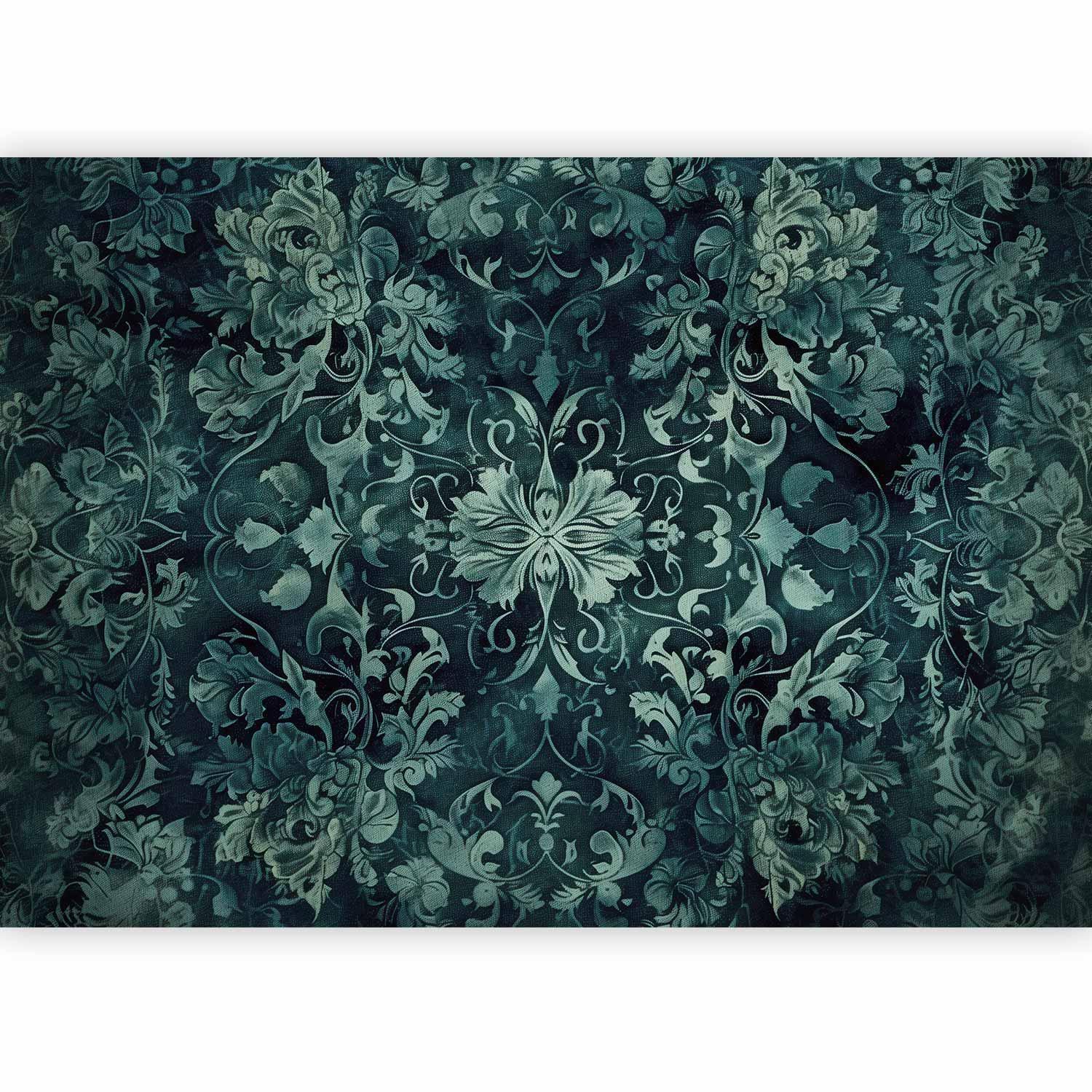 Papier peint - Oriental Pattern Carpet: Emerald Ornaments and Worn Patterns