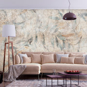 Papier peint - Greek laurels - faded composition with leaves on a beige patterned background