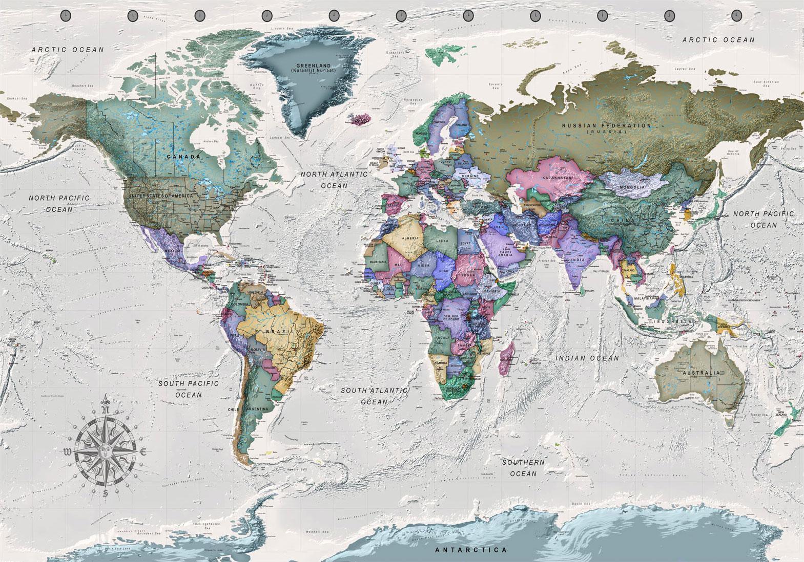 Papier peint - Geography study - world map with signed countries in English