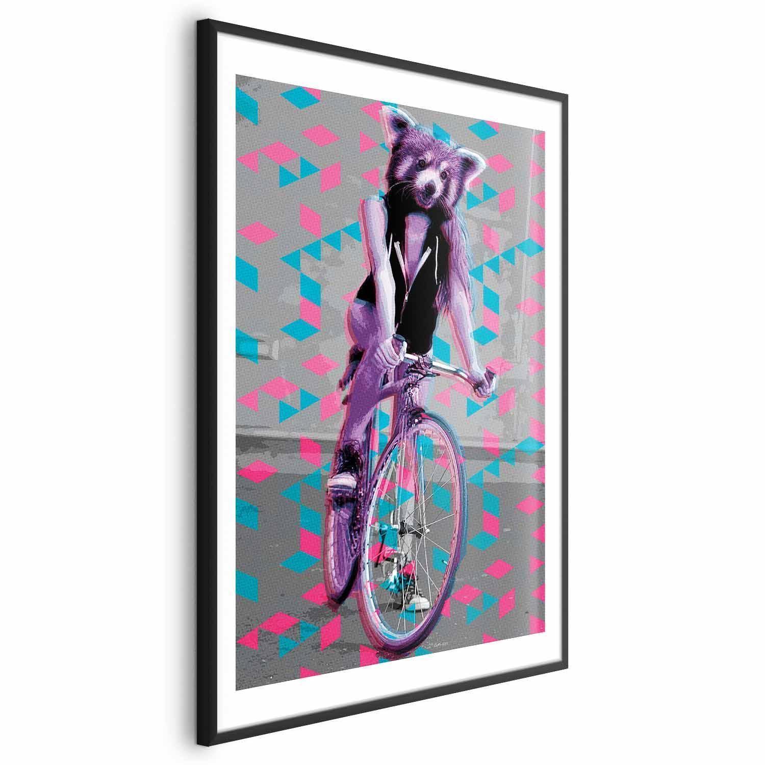 Poster - Raccoon on a Bicycle