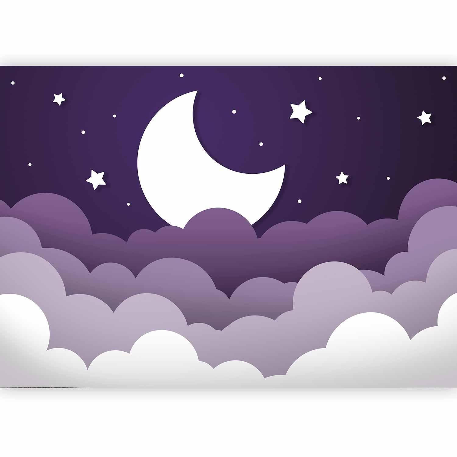 Papier peint - Moon dream - clouds in a purple sky with stars for children