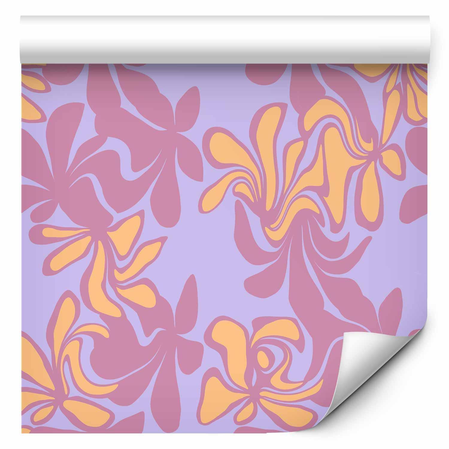 Tapisserie murale - Exotic - Two-Tone Flowers - Flowers in purple and orange on a blue background
