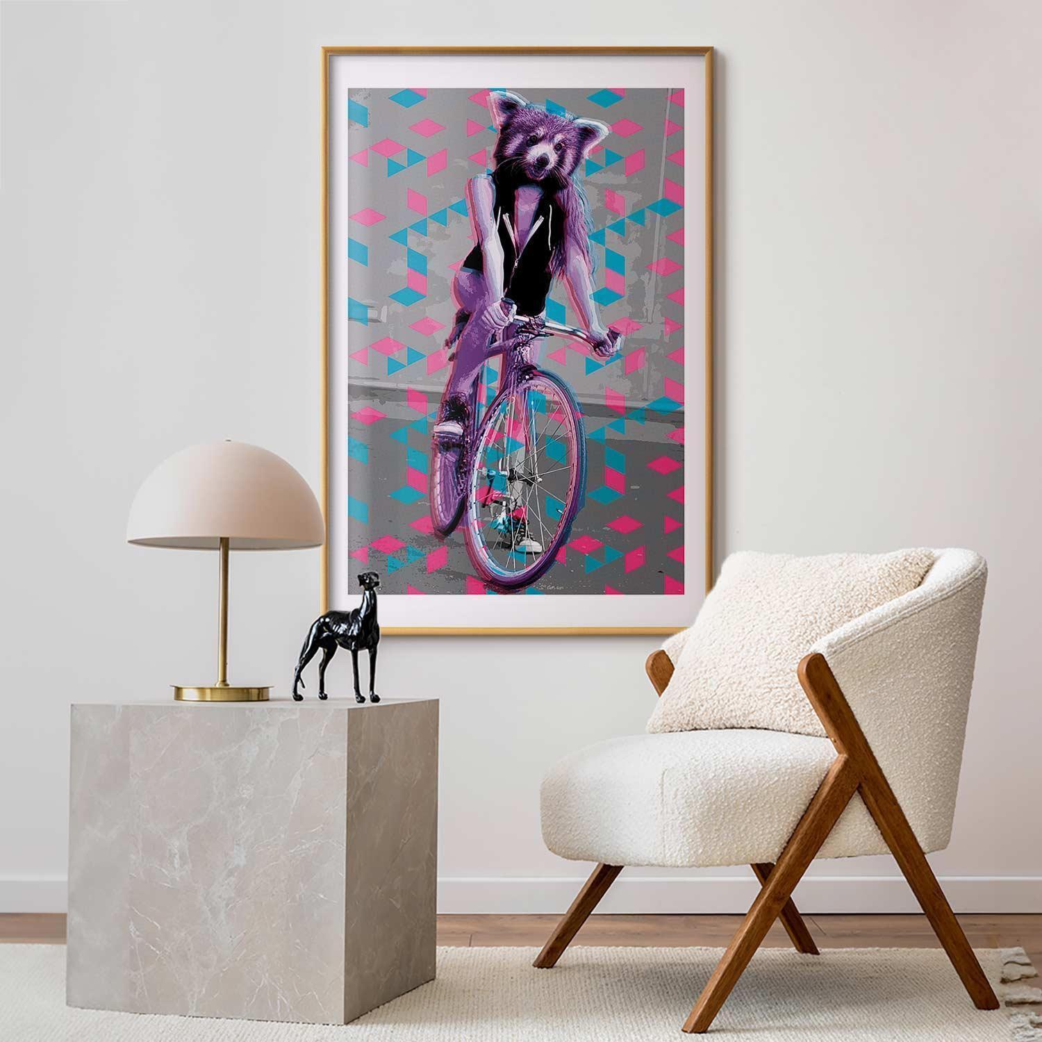 Poster - Raccoon on a Bicycle