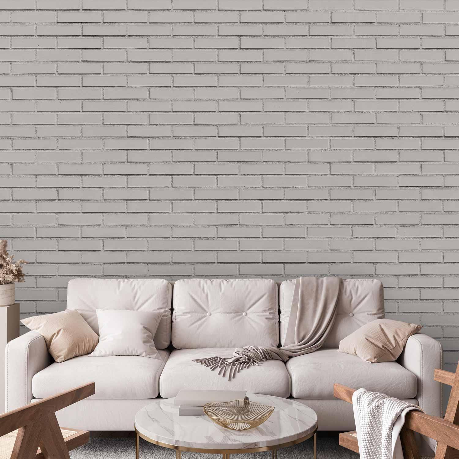 Papier peint - Snow Brick - Pattern Imitating a Brick Wall in White