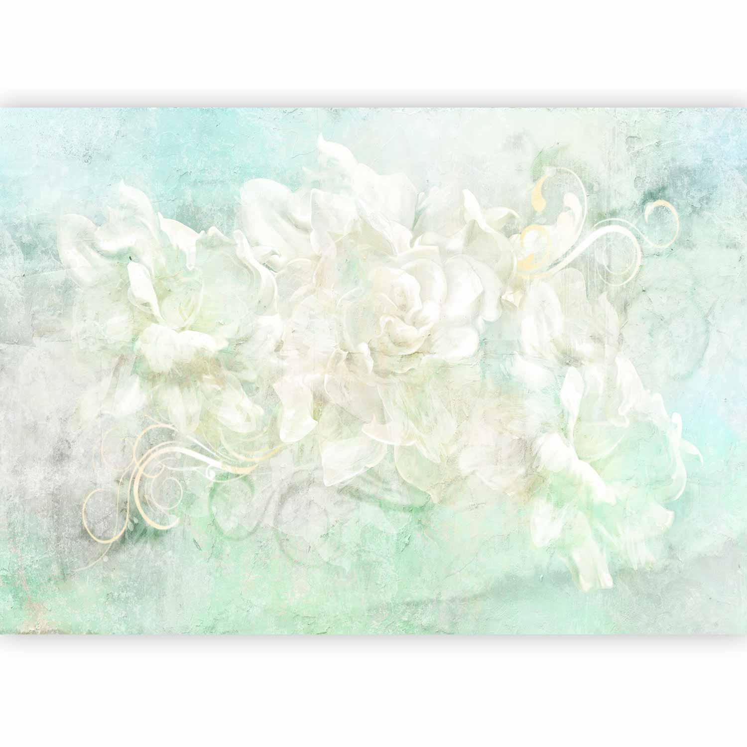 Papier peint - Blossoming among pastels - abstract with floral motif and patterns